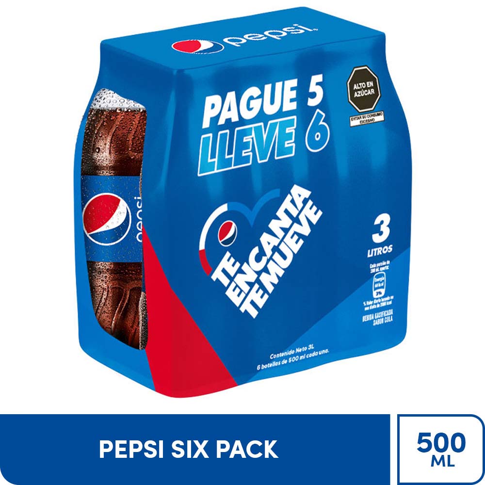 Gaseosa PEPSI Botella 500ml Paquete 6un