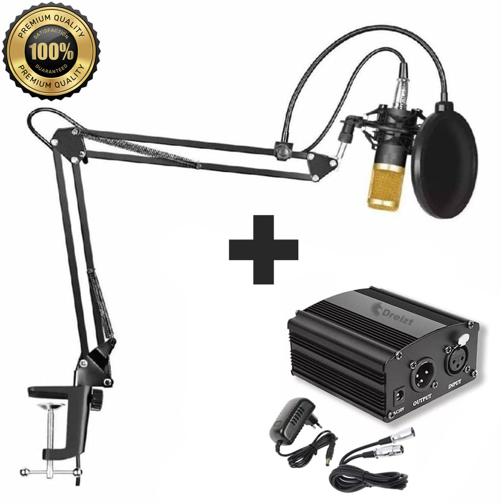 Combo Micrófono BM 800 Dreizt profesional y Phantom power Dreizt para Stream y estudio