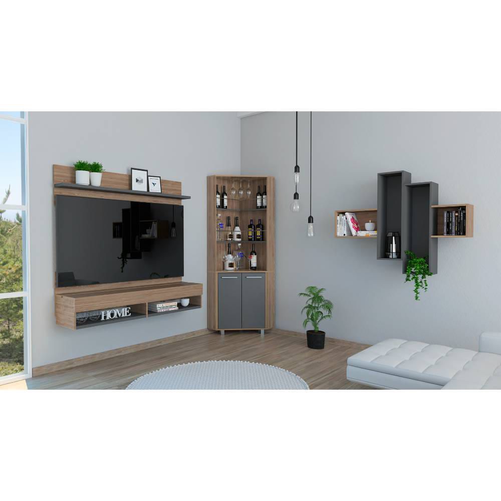 Combo The Wall 3 - Panel De Tv60 + Bar Alto + Repisa 2A - Miel / Plomo