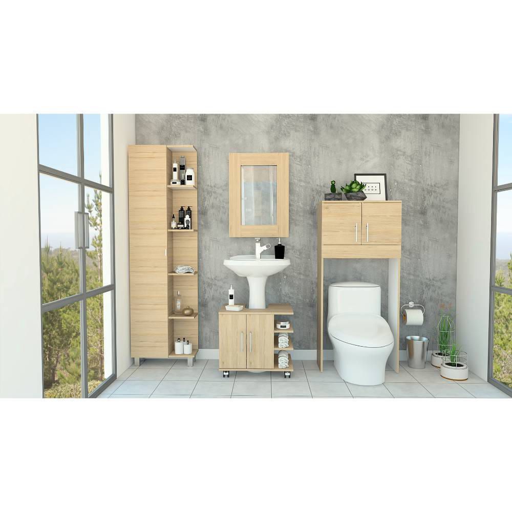Espejo + Optimizador Lavamanos + Baño + Mueble Bath300 - Rovere / Blanco