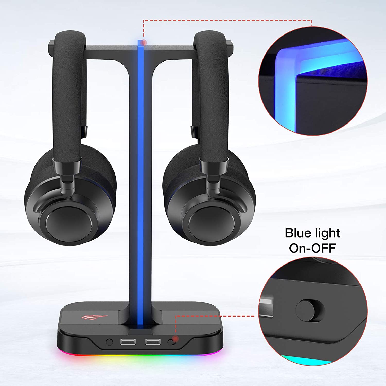 Soporte Gamer para auriculares RGB con doble suspensión y 2 puertos USB Havit TH650 C/Negro