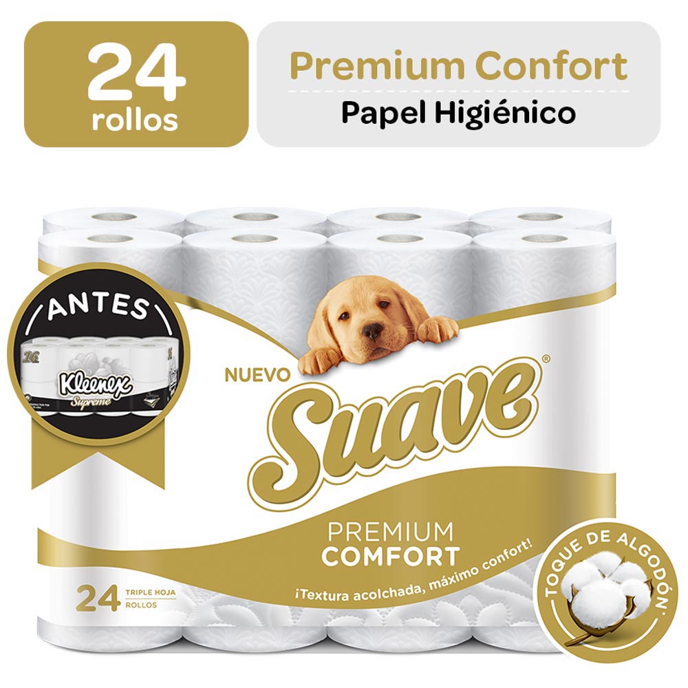 Papel Higiénico SUAVE Premium Confort Triple Hoja Paquete 24un