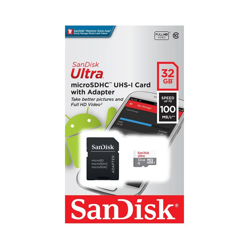 Memoria Flash Sandisk Ultra Microsdhc, Uhs-I, Class10, 32gb, Incluye Adaptador Sd