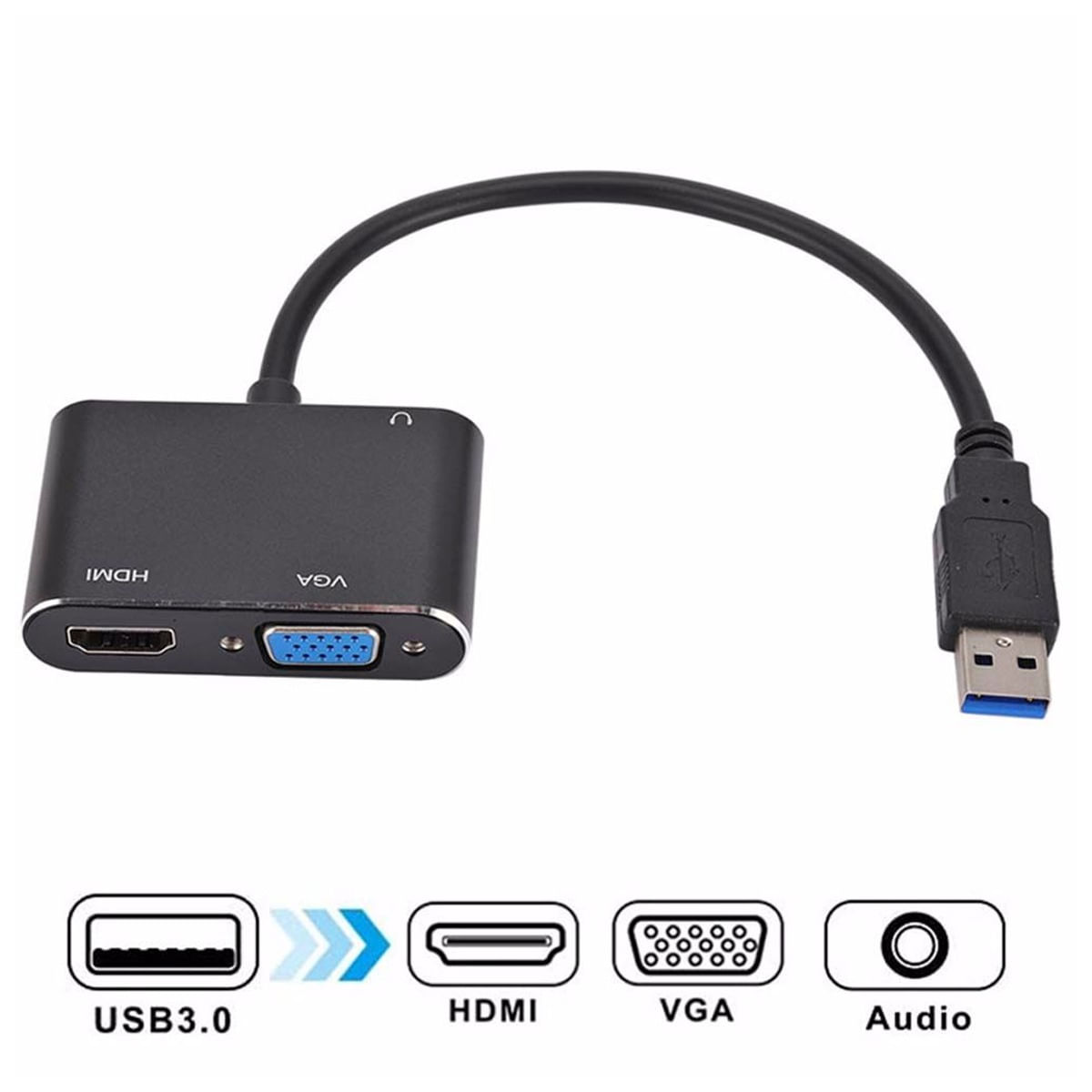 Convertidor USB 3.0 a Hmdi 4k VGA con Audio 3.5mm 3 en 1 Multiport hub