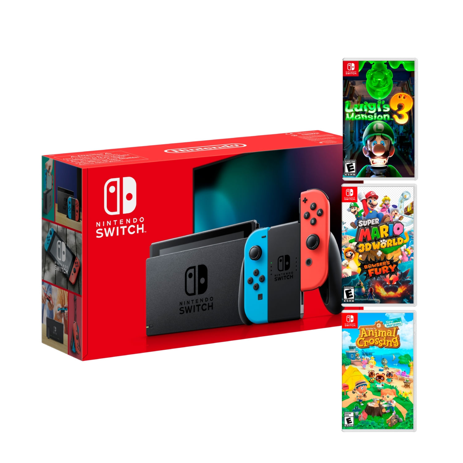 Consola Nintendo Switch 2019 + Luigi Maision 3 + Super Mario 3D World + Animal Crossing