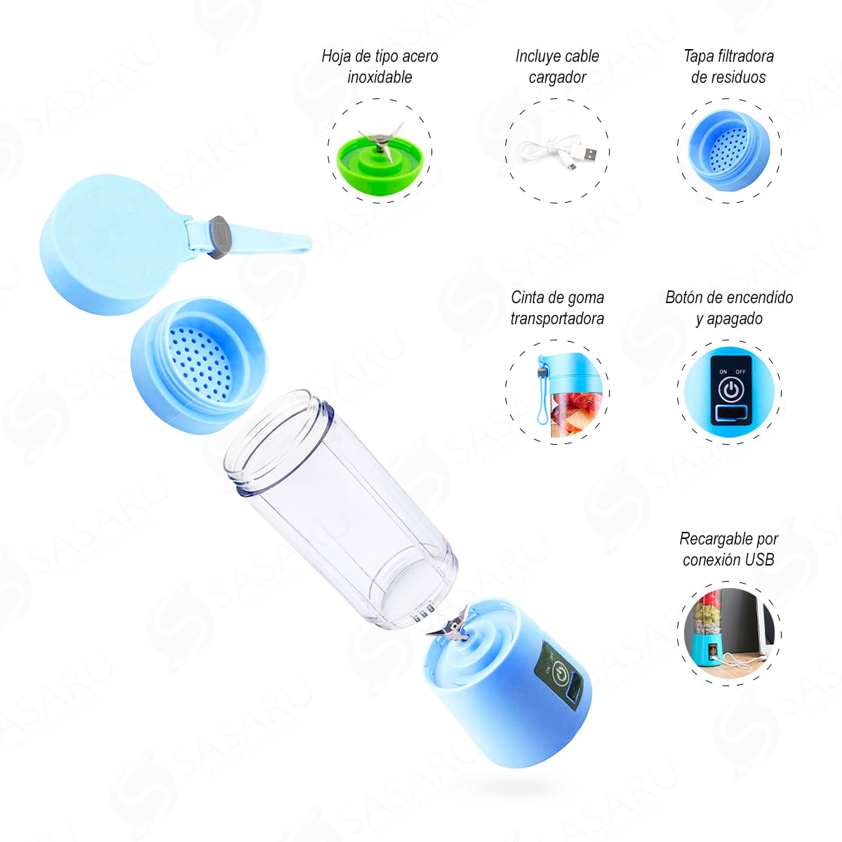 Licuadora Portátil para Batidos Recargable+Cable Usb