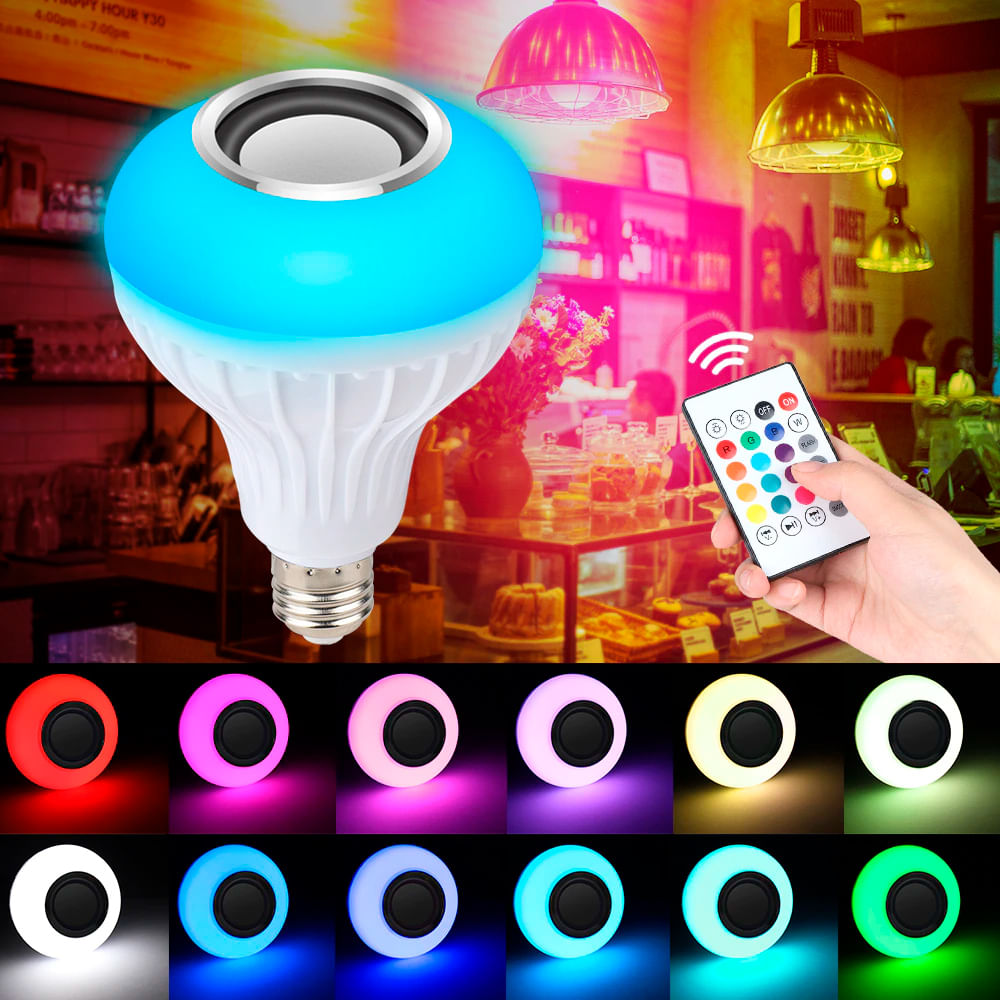 Foco Bombilla LED RGB con Parlante Bluetooth Foco Musical Inteligente Luz Blanca + Multicolor