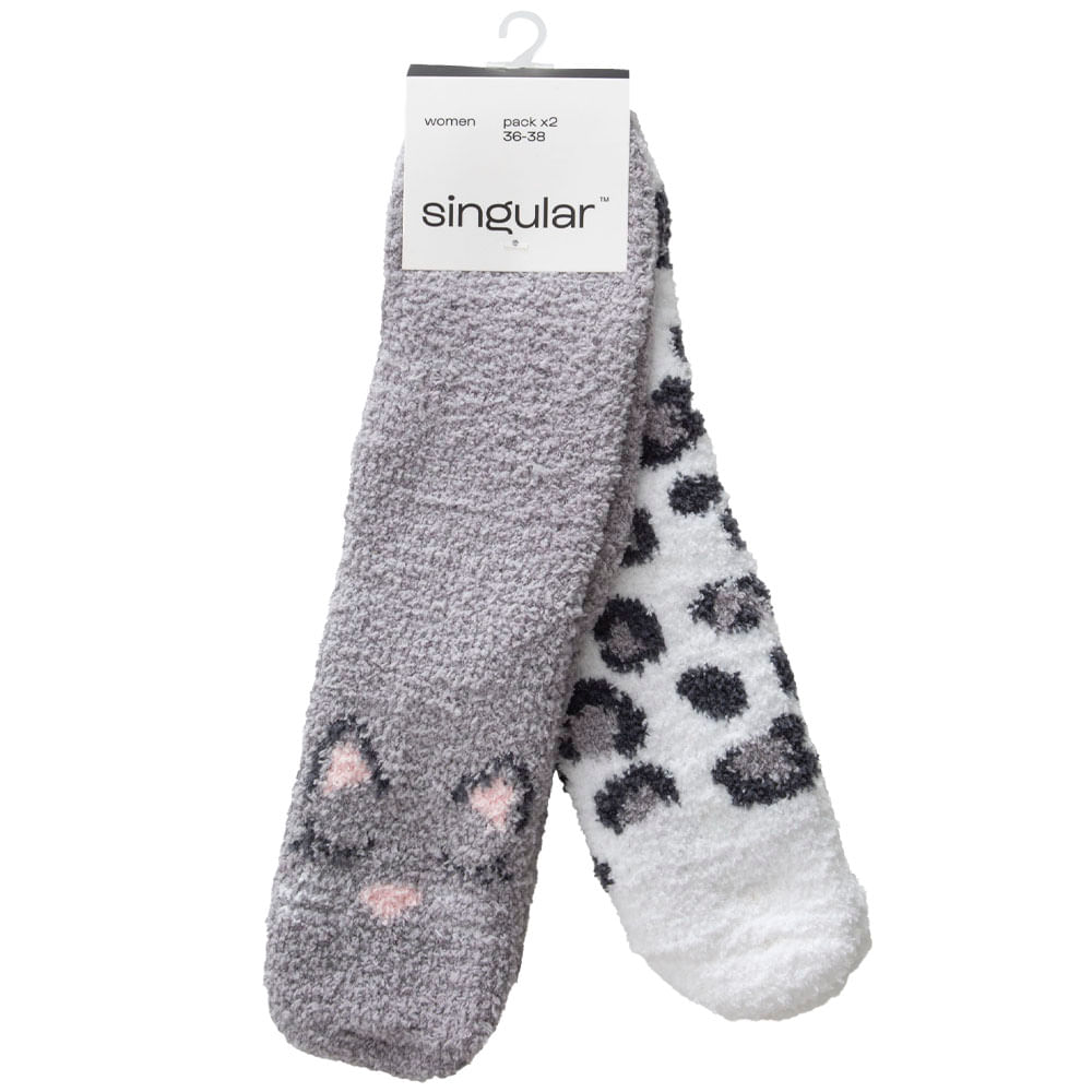 Medias Poliéster Mujer SINGULAR Casual Cozzy Animales Pack 2un