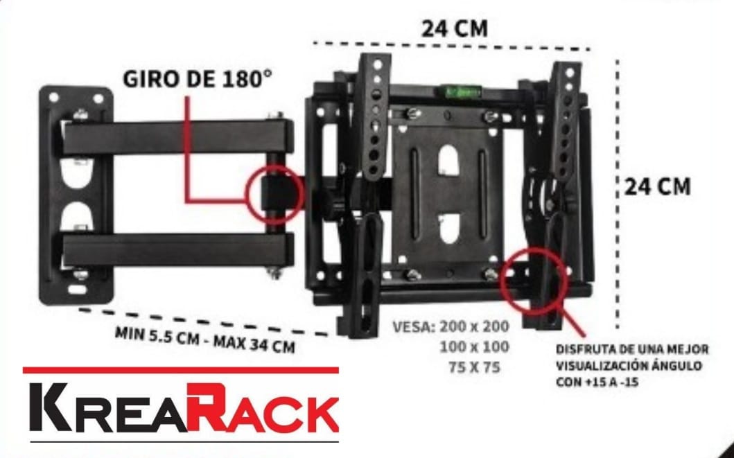 Rack para Tv Doble Brazo Articulado de 13 A 40" Japan Negro