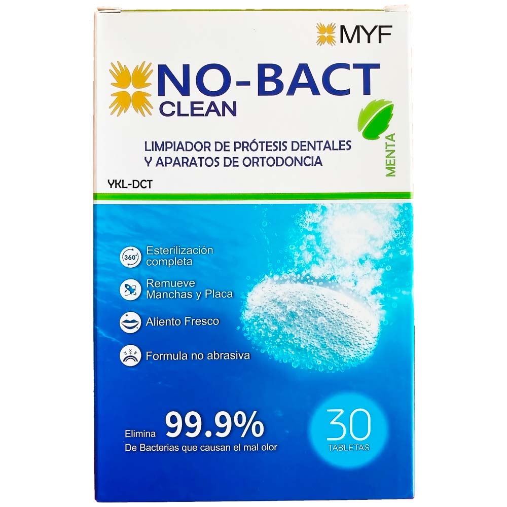 Tabletas Efervescentes para la Limpieza Dental MYF No-Bact Clean Caja 30un