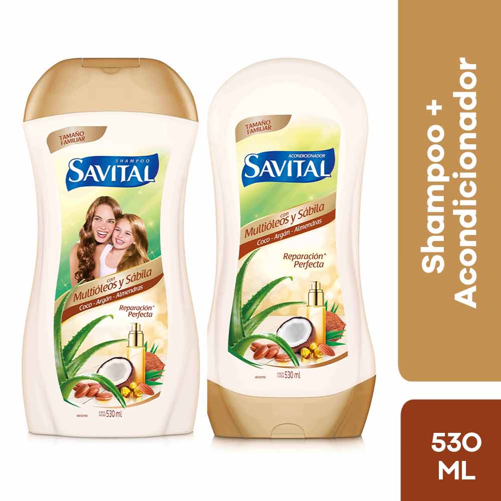 Pack SAVITAL Shampoo Multióleos y Sábila Frasco 530ml + Acondicionador Frasco 530ml