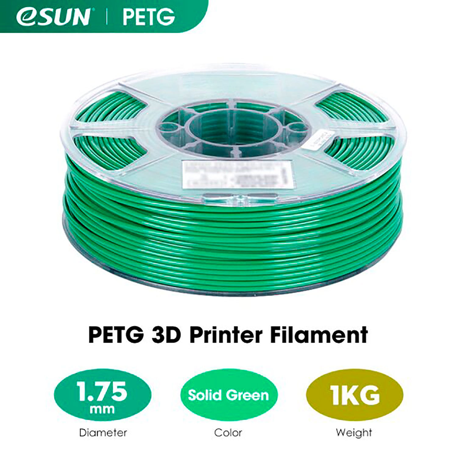Filamento Impresora 3D PETG 1.75mm 1kg Esun Verde Sólido
