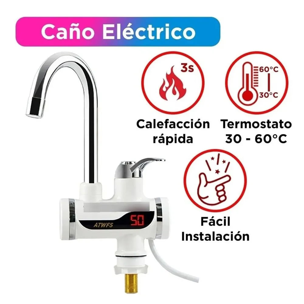 Caño Grifo Eléctrico Calentador De Agua Instantáneo y Pantalla Digital - MOD: RS1061