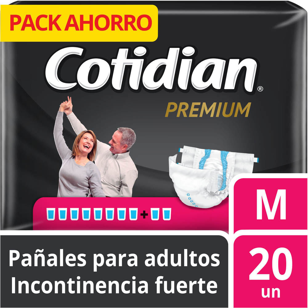 Pañales COTIDIAN Premium Incontinencia Fuerte Talla M Paquete 20un