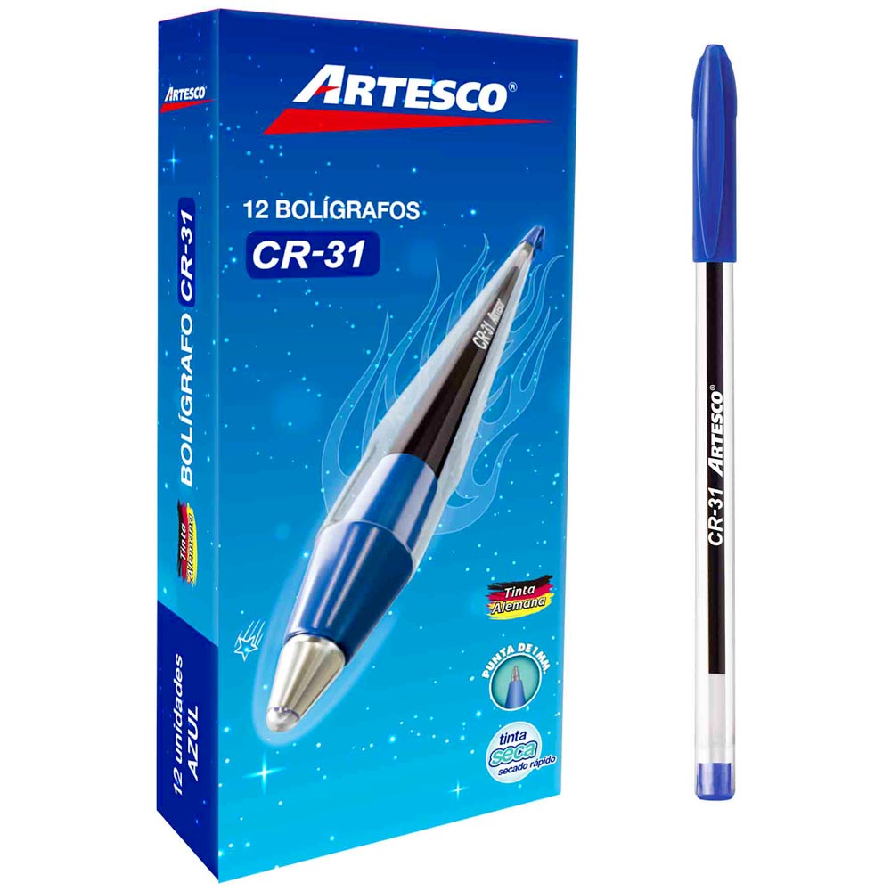 Bolígrafos ARTESCO Tinta Seca Cr-31 Azul Caja 12un