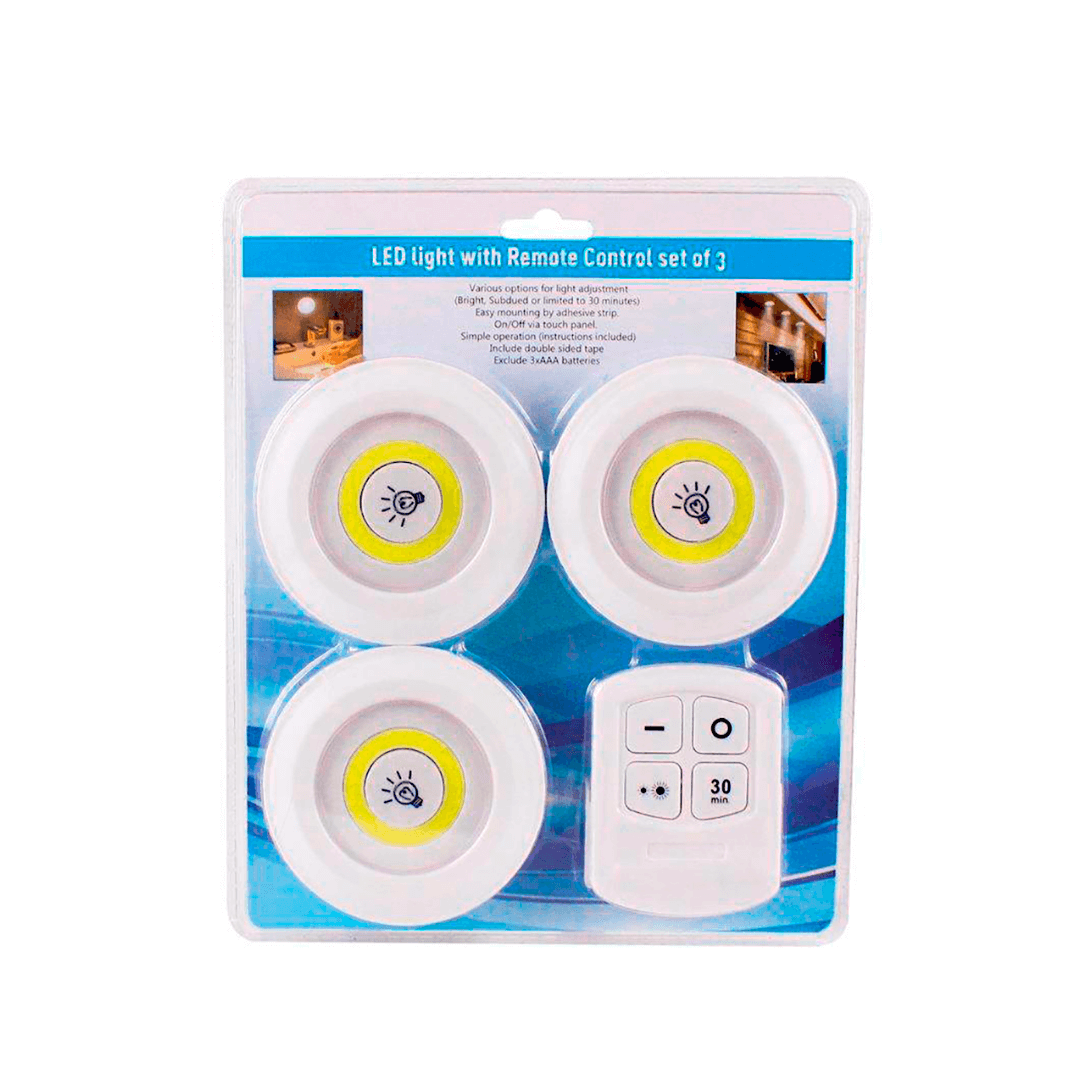 Luz Led X 3 Cob Con Control Remoto A Pilas Aaa