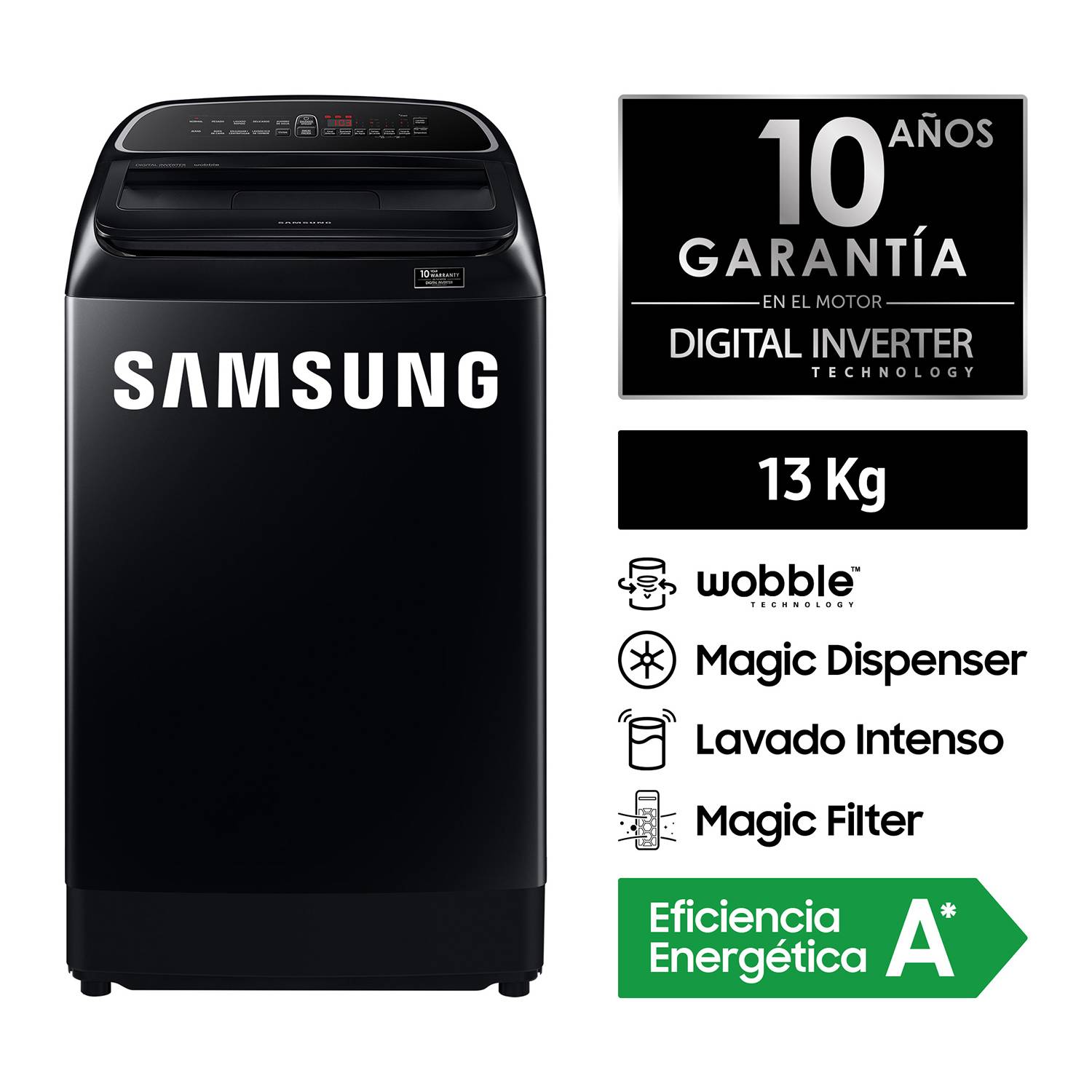 Samsung Lavadora Digital Inverter 13Kg WA13T5260BV Negra