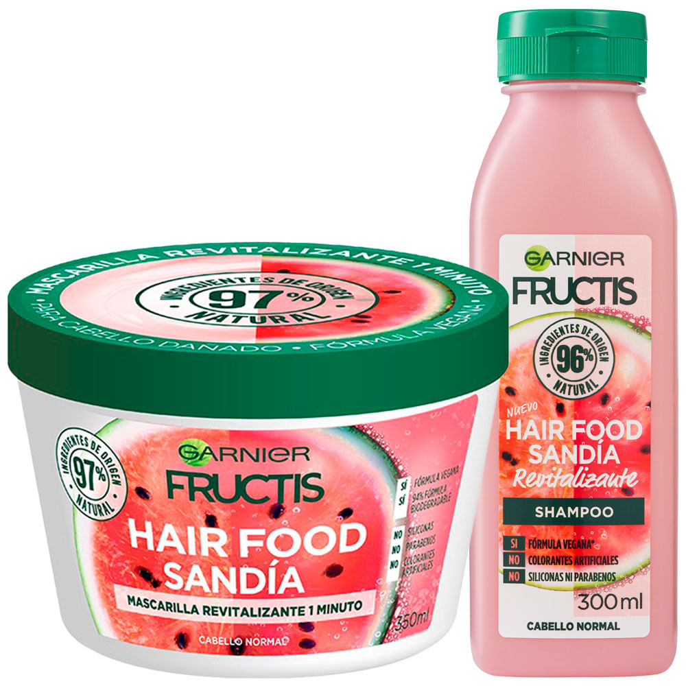 Pack FRUCTIS Hair Food Crema de Tratamiento de Sandía 300ml + Shampoo de Sandía Frasco 300ml
