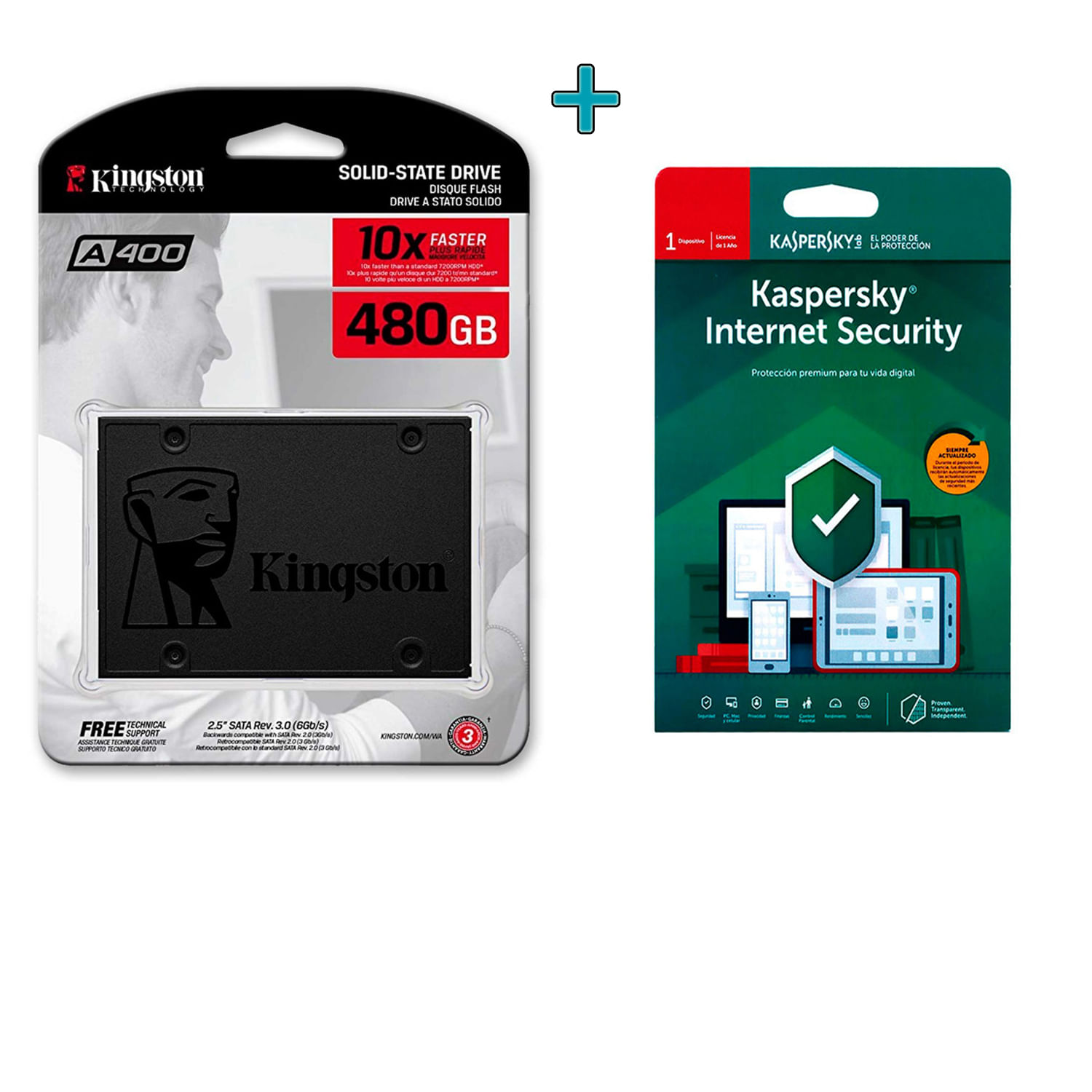 Disco sólido Kingston SSD A400 480Gb 2.5 Sata 3+ Antivirus Kaspersky Internet Security 1pc 1 Año