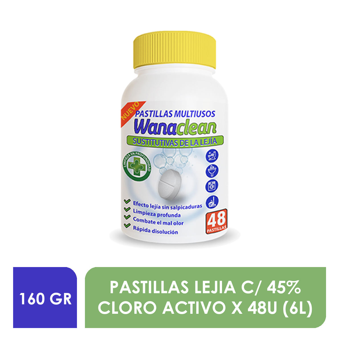 Lejía en pastillas WANACLEAN con cloro activo x 48U (6L/1.6GAL)