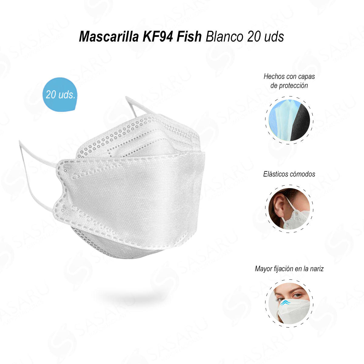 Mascarilla Fish Shape KF94 Blanco 20 uds