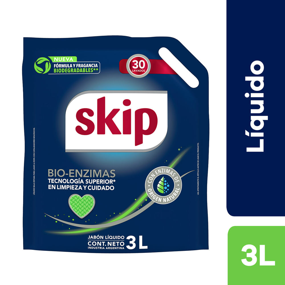 Detergente Skip Líquido Bio Enzimas Doypack 3L