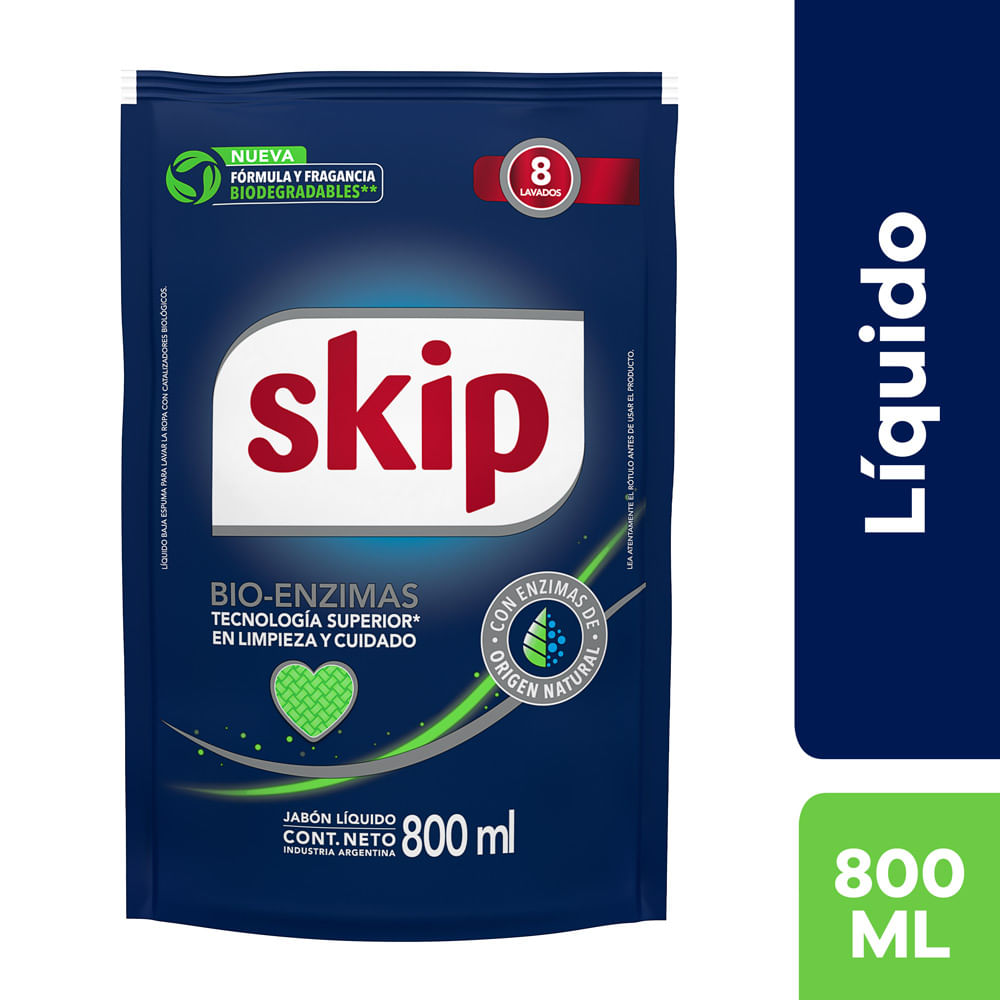 Detergente Skip Líquido Bio Enzimas Doypack 800 ml