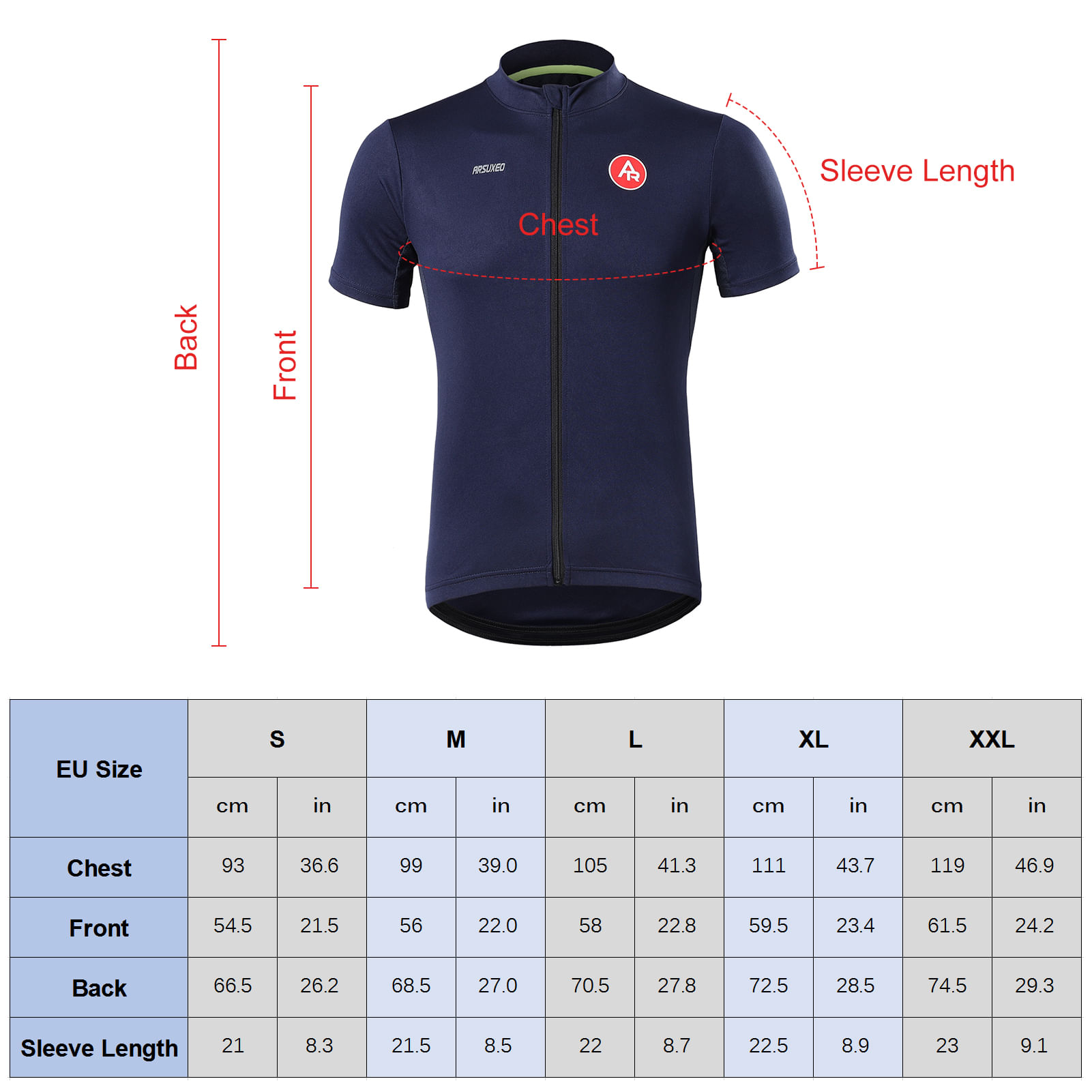 Camiseta de ciclismo de secado rápido Arsuxeo Y25531DB-S 659 Azul Oscuro