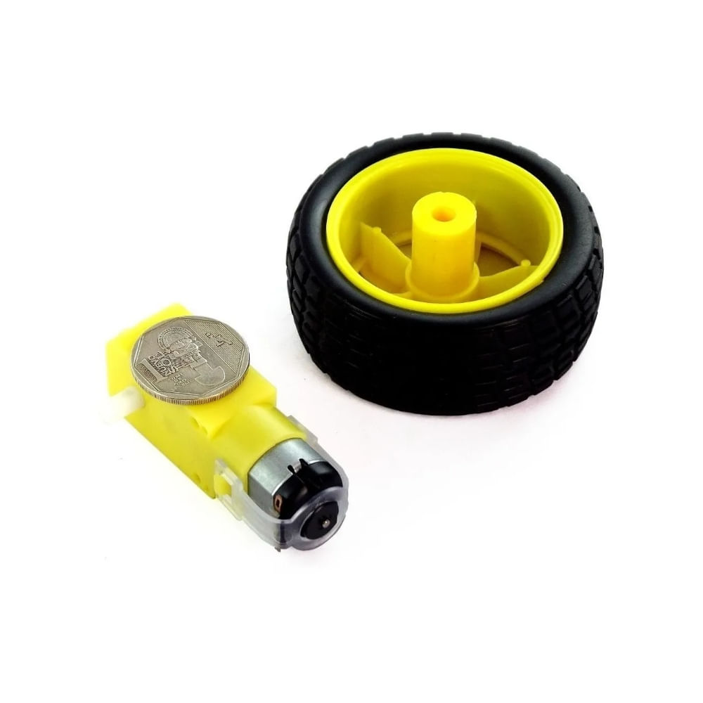 Motor Bestronic de 3 a 6Vdc con Reductor de Velocidad + 2 Llantas de Goma + 2 Cables Cocodrilo
