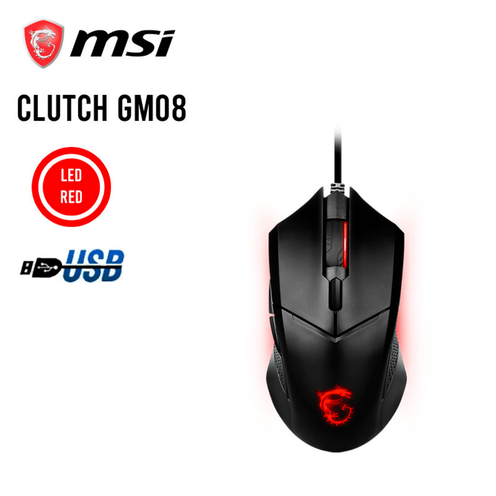 Mouse Gamer Msi 6 Botones Clutch GM08 Gear Negro Led - Rojo