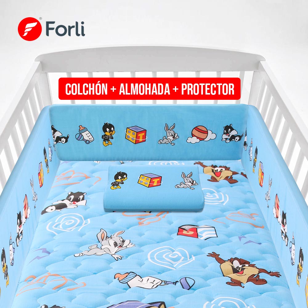 Colchón para Cuna FORLI Looney Baby Niño + Protector + Almohada
