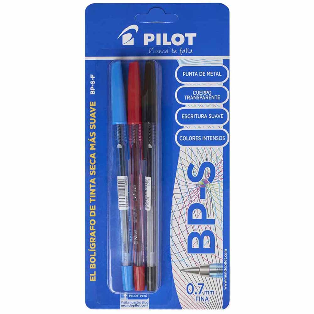 Bolígrafo PILOT BPS Azul/Negro/Rojo Blíster 3un