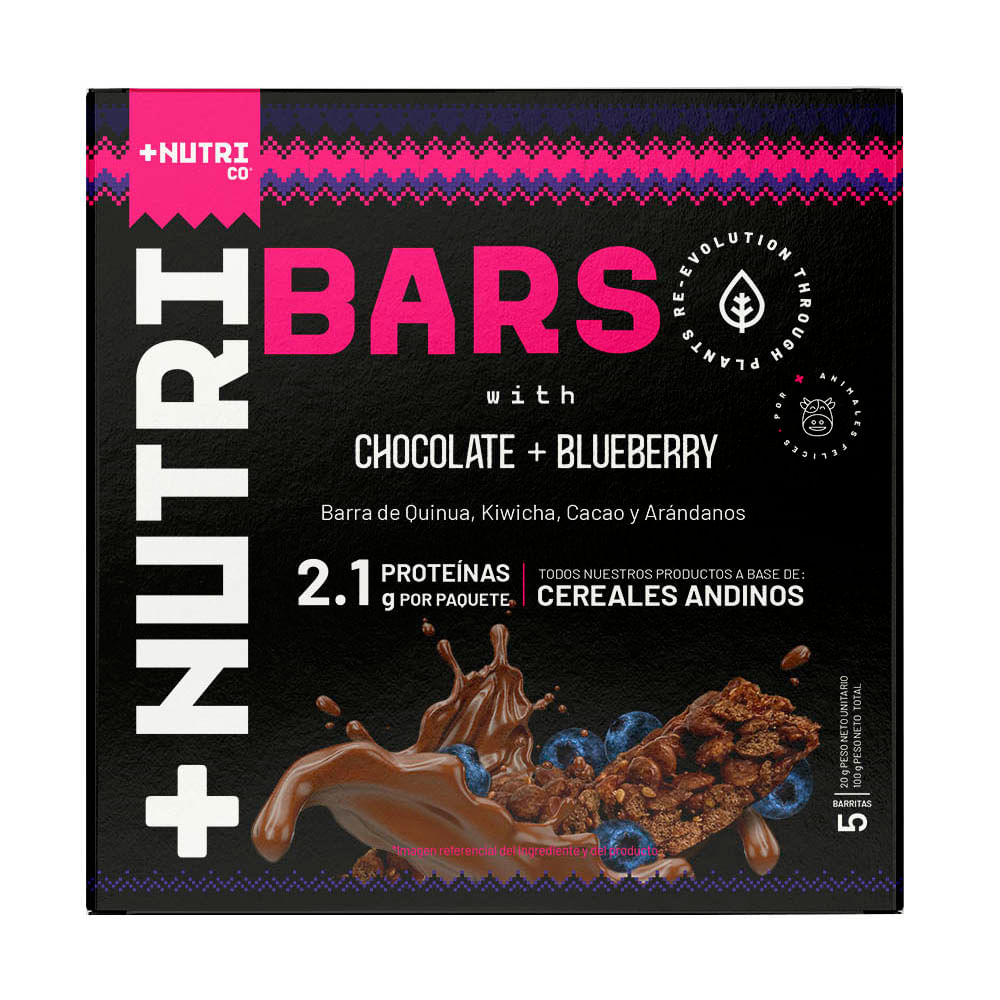 Barra de Cereal +NUTRI Co Quinoa Bar Blueberry Cacao Caja 5un