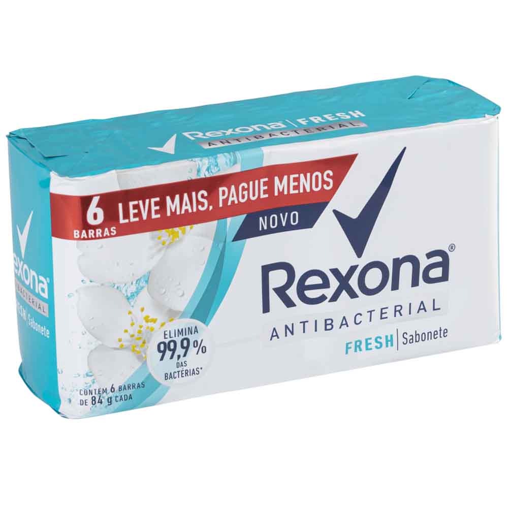 Jabón Antibacterial REXONA Fresh Barra 84g Paquete 6un