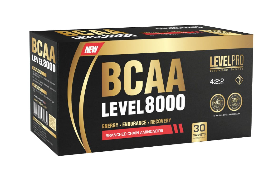 Aminoácidos Level Pro  Bcaa Level 8000 Caja 30 Unid Fruit Punch