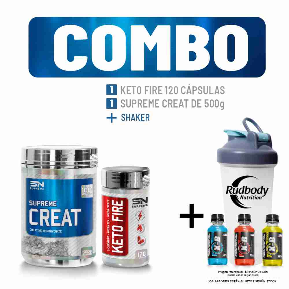 Combo Supreme Nutrition - Supreme Creat 500gr + Keto Fire 120 Caps + Shaker