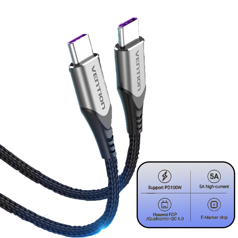 Cable Vention USB tipo C a USB tipo C 100W (2 metros)