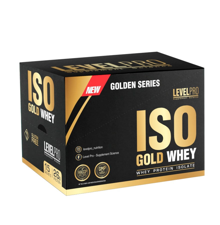 Proteína Level Pro Iso Gold Whey Caja 15 Unid Rich Chocolate