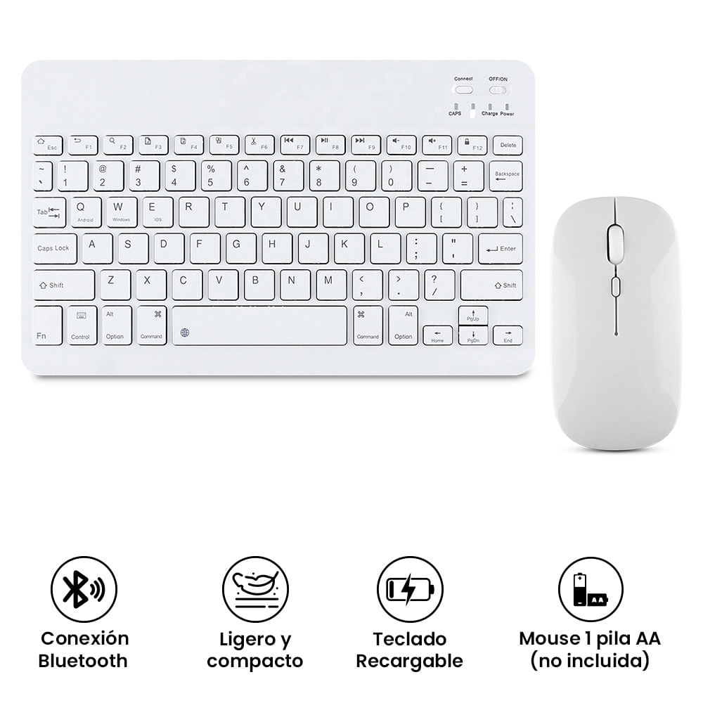 Kit Teclado + Mouse Inalámbrico Bluetooth Blanco