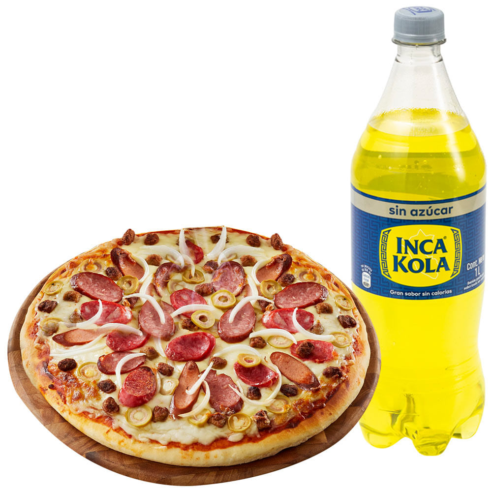 Pack Pizza Carnívora Familiar LA FLORENCIA + Gaseosa INCA KOLA Sin Azúcar Botella 1L