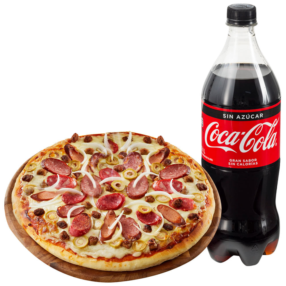 Pack Pizza Carnívora Familiar LA FLORENCIA + Gaseosa COCA COLA Sin Azúcar Botella 1L
