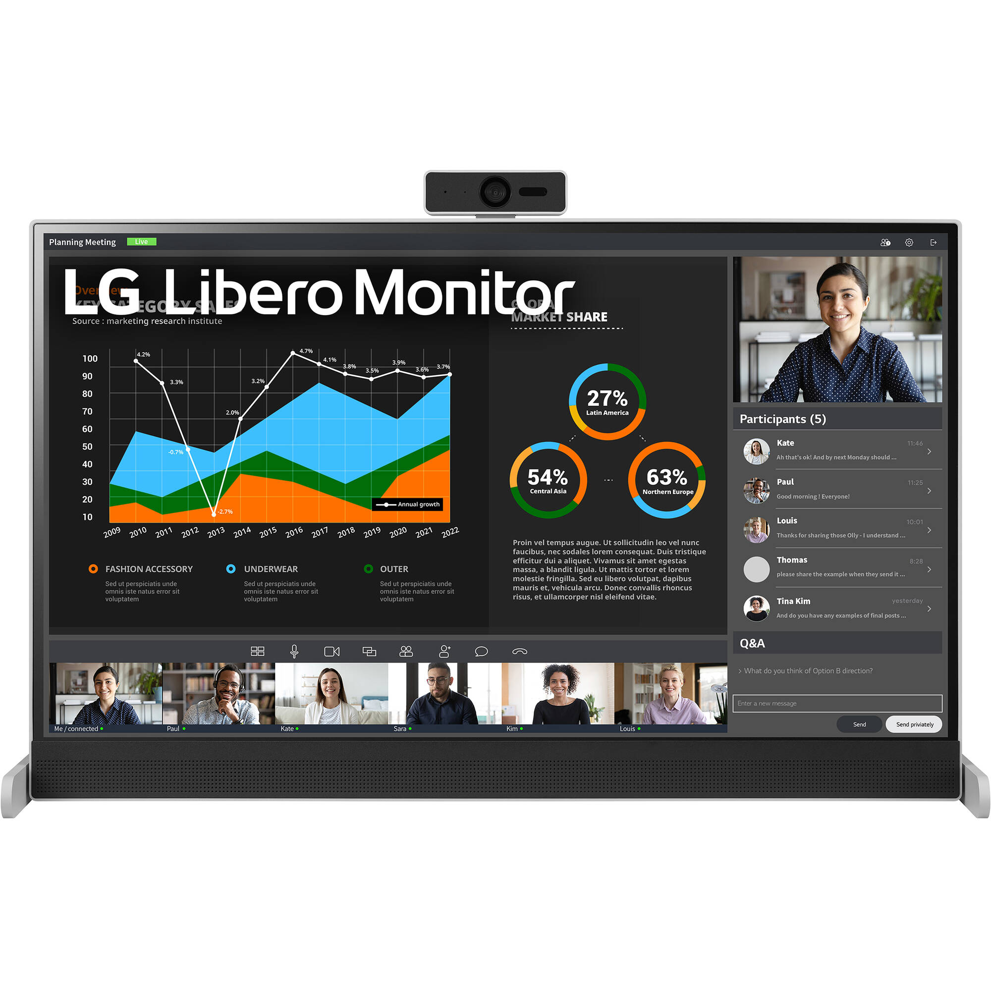 LG 27 "QHD (256. x 1440) Dispasión IPS, cámara web Full HD con micrófono integrado, tipo de sopor...