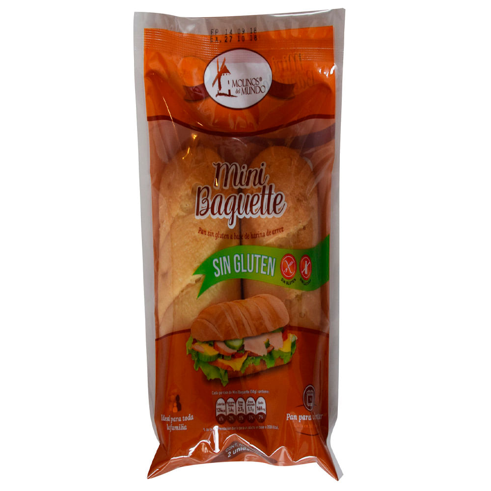 Pan Mini Baguette MOLINOS DEL MUNDO sin Glúten Bolsa 200g