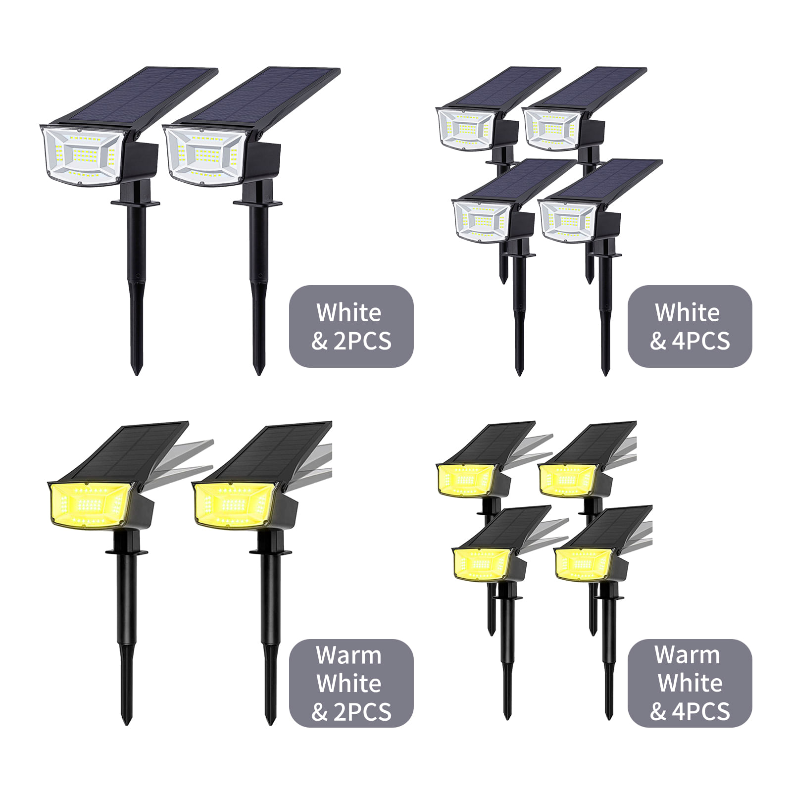 4PCS Foco solar LED Ajustable 2 en 1 Luces de estaca de Tomtop H45843WW-4 4  BSV-SL348 Warm white