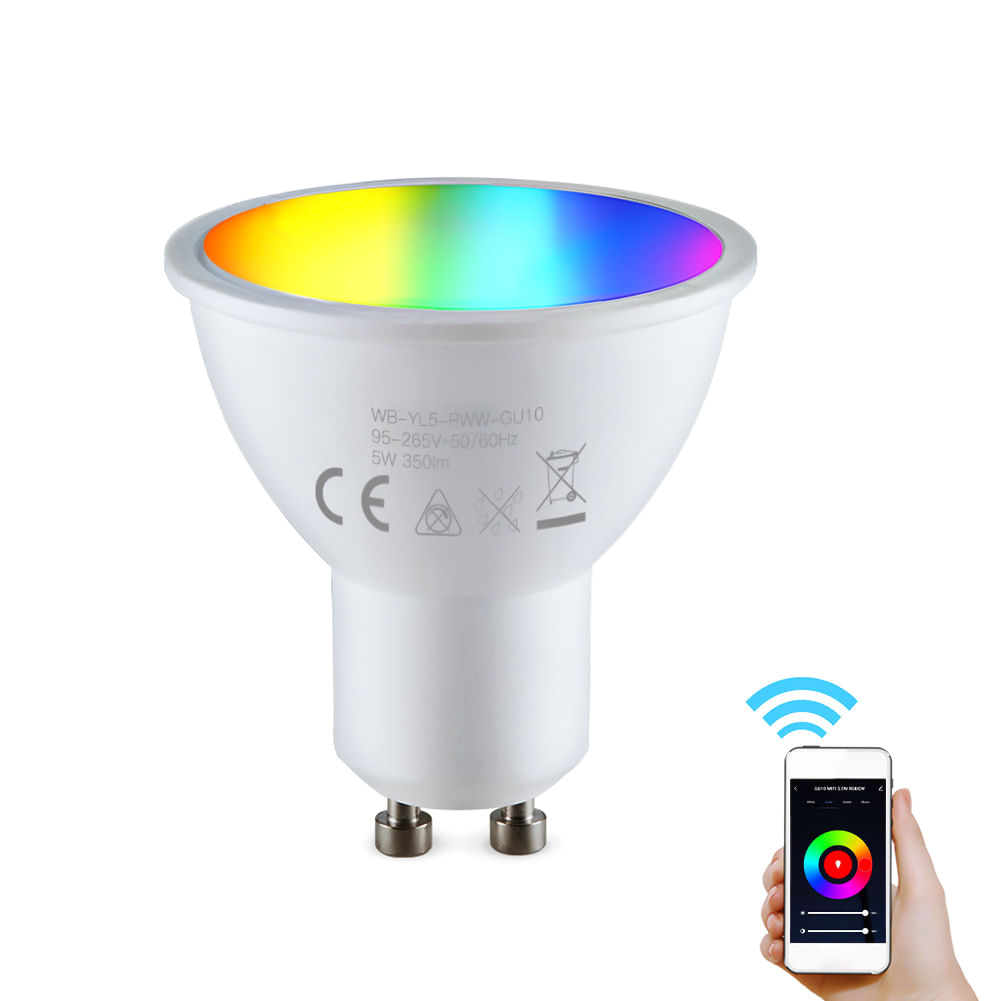 WiFi Smart Light Bulb 5W Foco inalámbrico para interiores Tomtop H45388 GU-10 WiFiRGB White