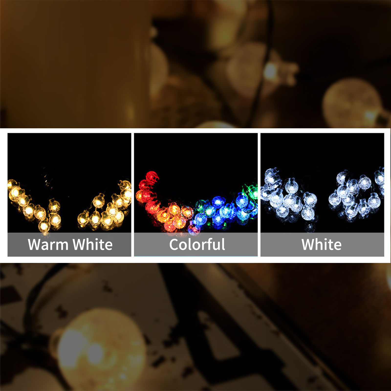 50LED Luces de cadena de hadas Bombilla redonda en forma de luces Tomtop H45421W-50 9.550  White