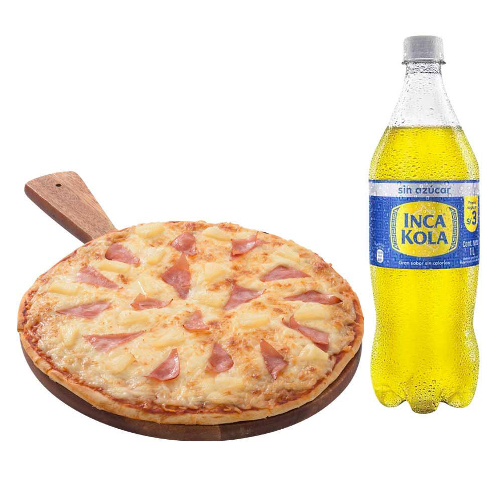 Pack Pizza Hawaiana Familiar LA FLORENCIA + Gaseosa INCA KOLA Sin Azúcar Botella 1L