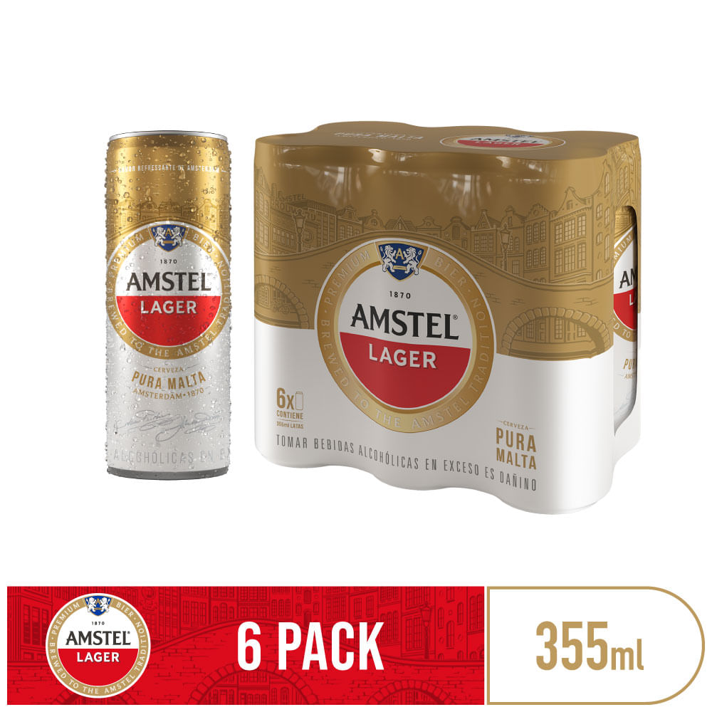 Cerveza AMSTEL Lata 355ml Paquete 6un
