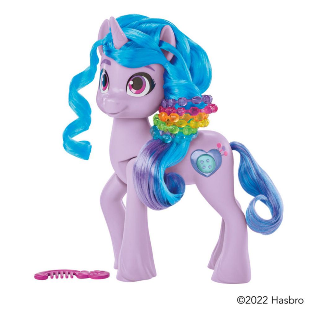 Muñeca My Little Pony: Deja tu huella - Izzy Moonbow Revela tu brillo - Pony morado de 20 cm