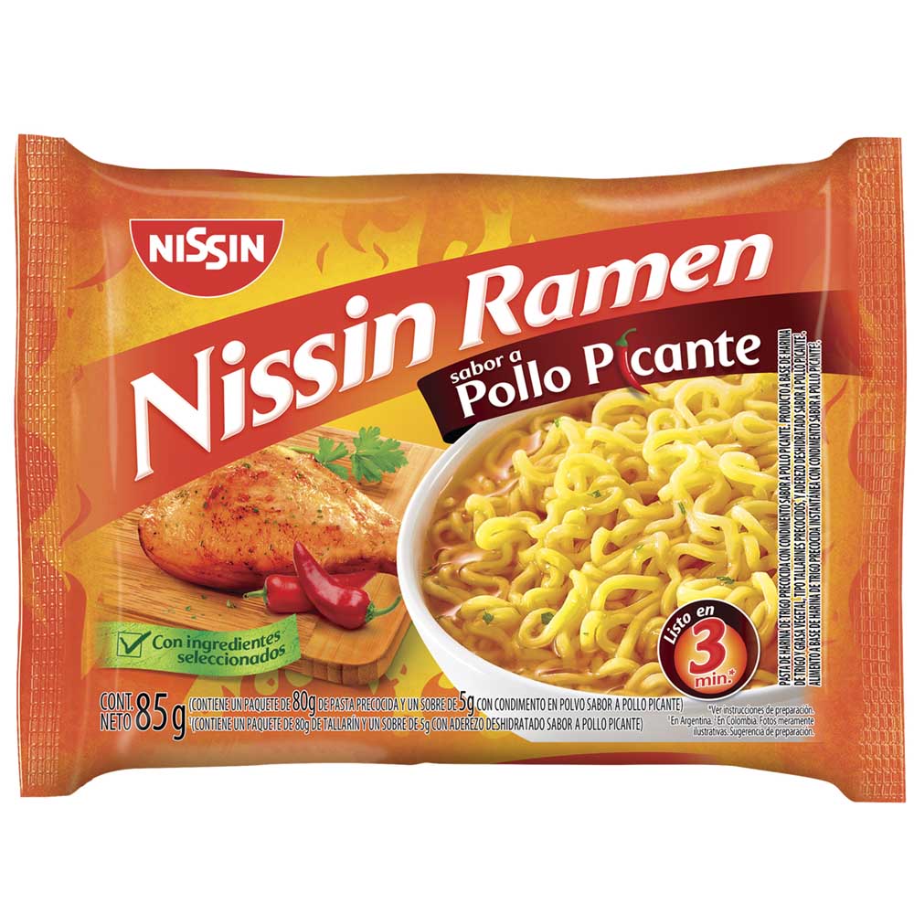 Sopa Ramén de Pollo Picante NISSIN Bolsa 85g